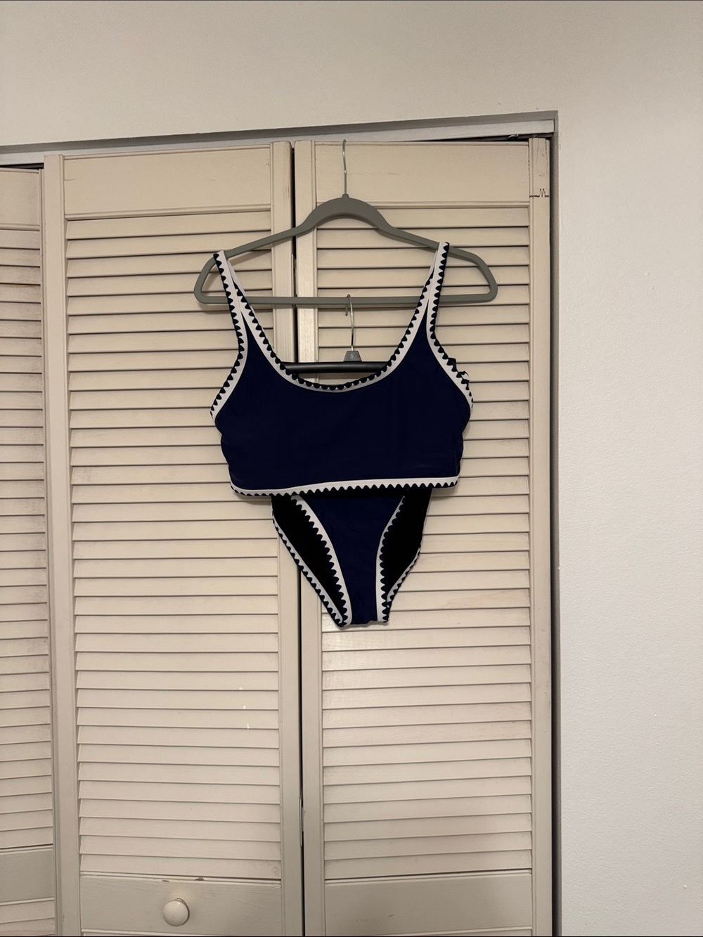 Cupshe Navy Blue and White Trim Two-Piece Bikini
